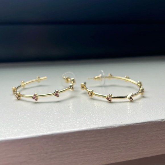 Brand New Kendra Scott - Haven Gold Crystal Heart Hoop Earrings in Pink Crystal - Picture 1 of 3